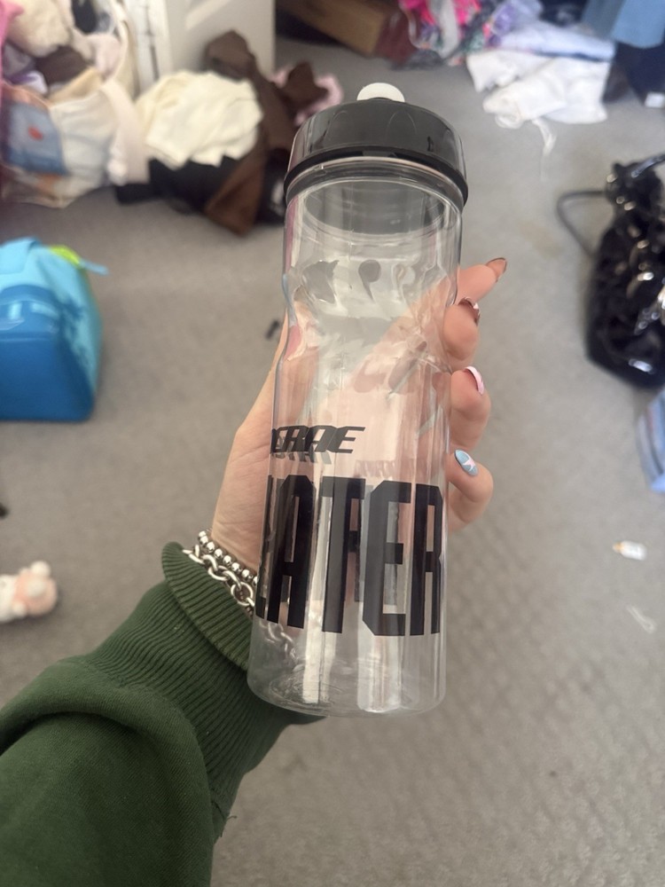 Tate McRae “THINK LATER” Clear Plastic Reusable Water Bottle Push-Pull Black Cap
