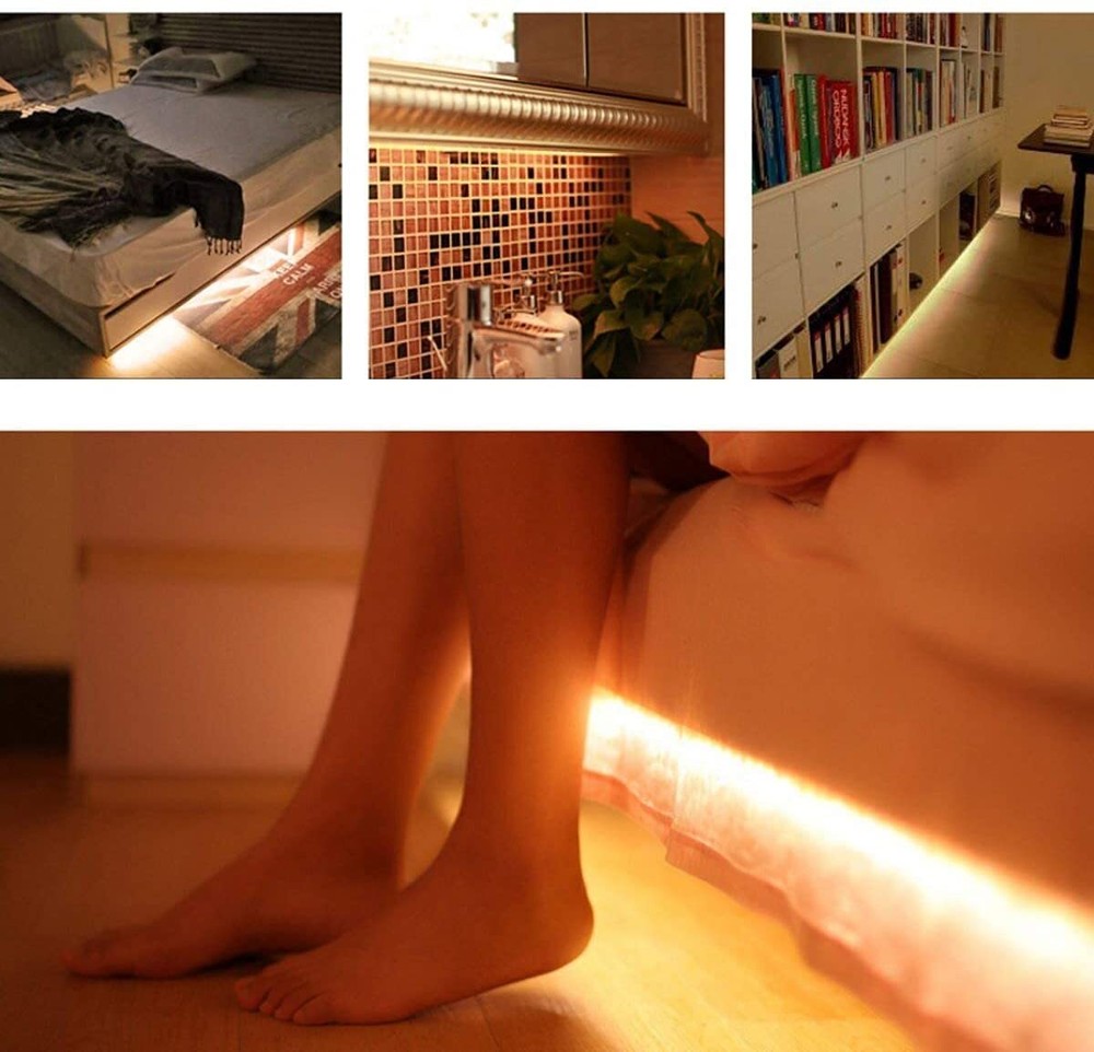 2-Pack Warm White Motion Sensor LED Strip Lights Rechargeable Closet Lights