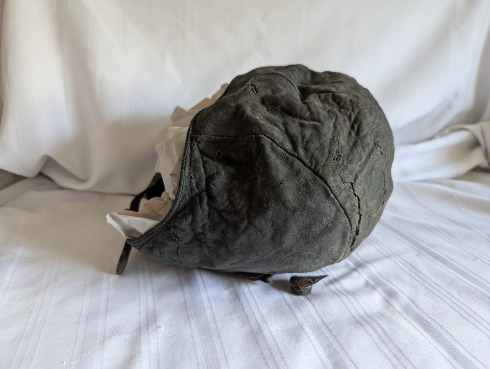 WWII black leather aviation helmet