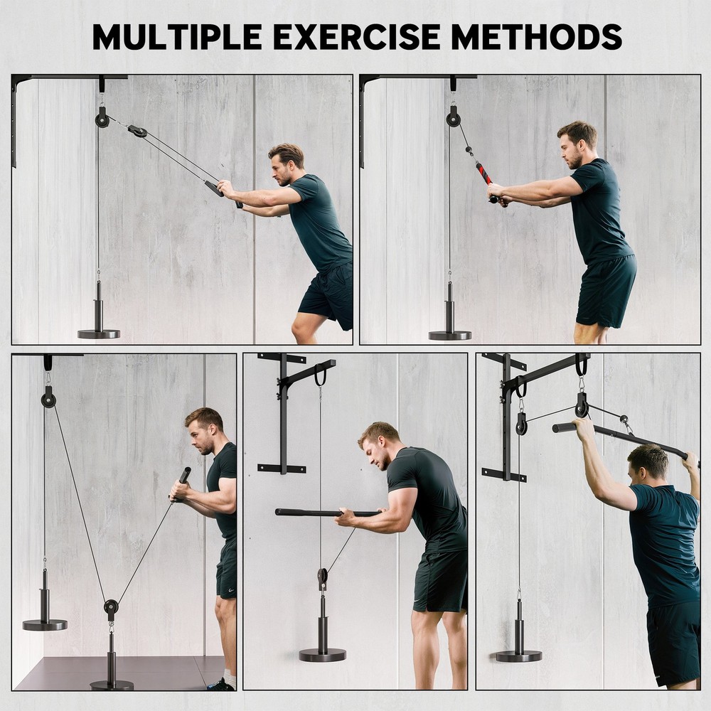 Soozier Weight Cable Pulley System for LAT Pull Down, Biceps Curl, Red
