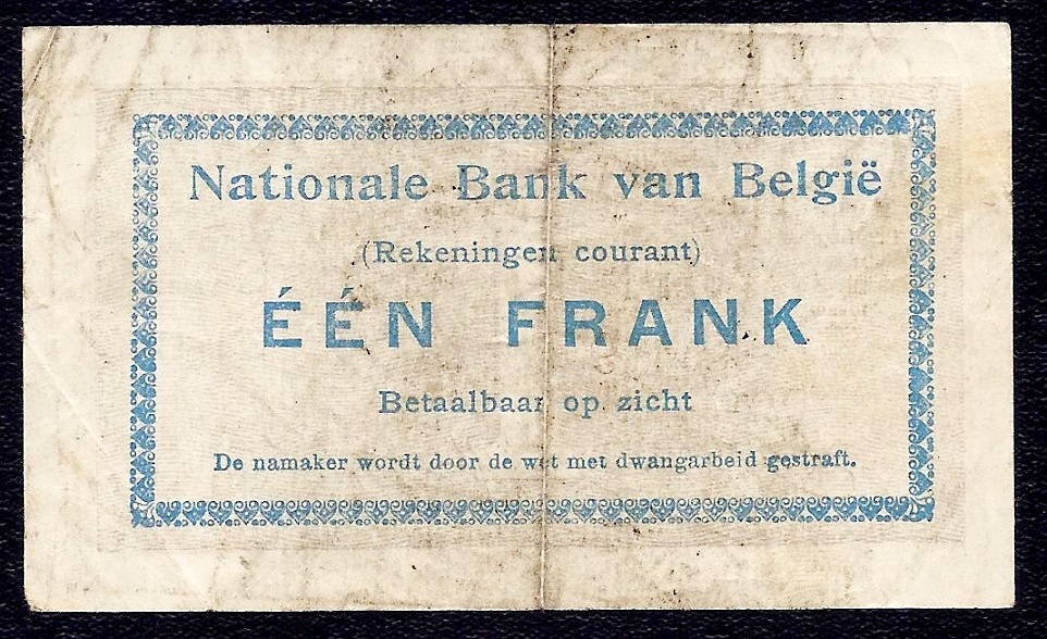 Belgium 1 Franc 1914 P-81 aVF
