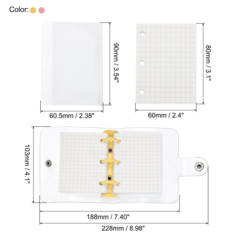 Clear 3 Ring Binder Cover, 2 Pack PVC Notebook Binder, Pink Yellow