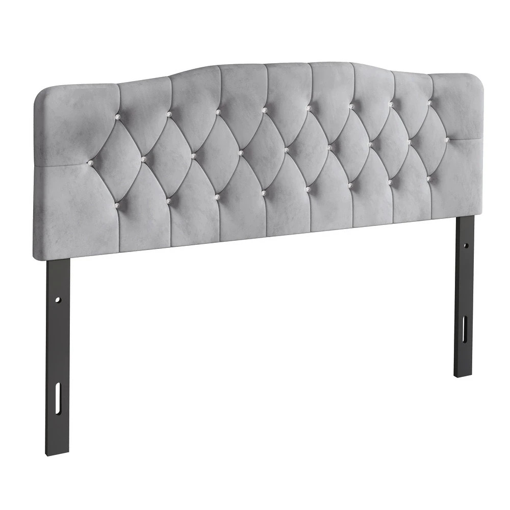 Upholstered King Size Headboard Only Silver Gray Adjustable Hgt Diamond Tufted