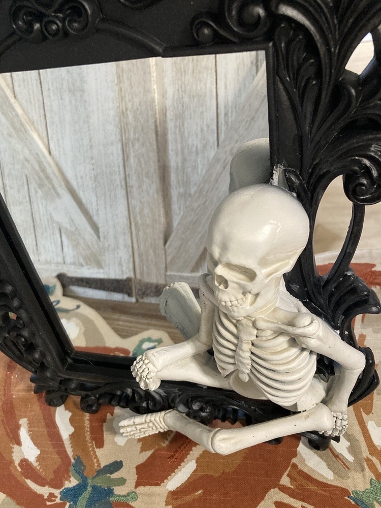 Skeleton Mirror | Halloween Gothic Decor | Ornate Black Framed Mirror