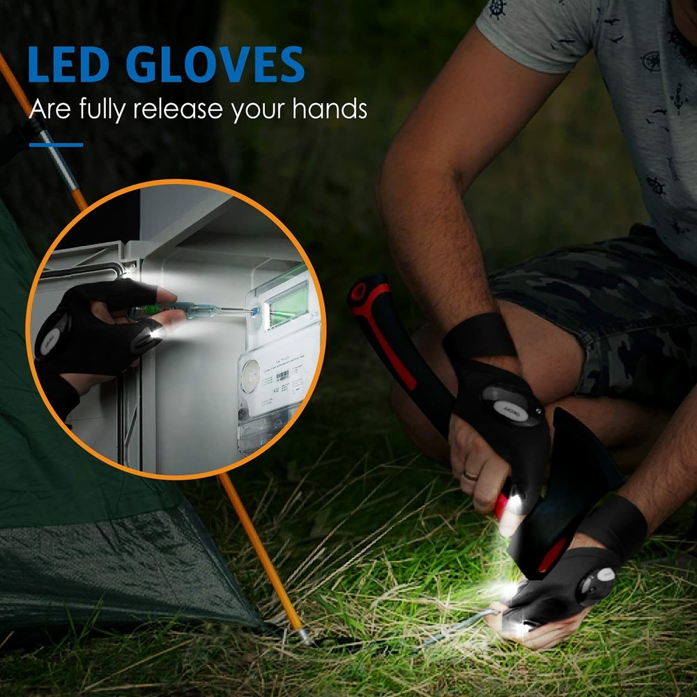 LED Flashlight Gloves, Tactical Fingerless 2 Pair