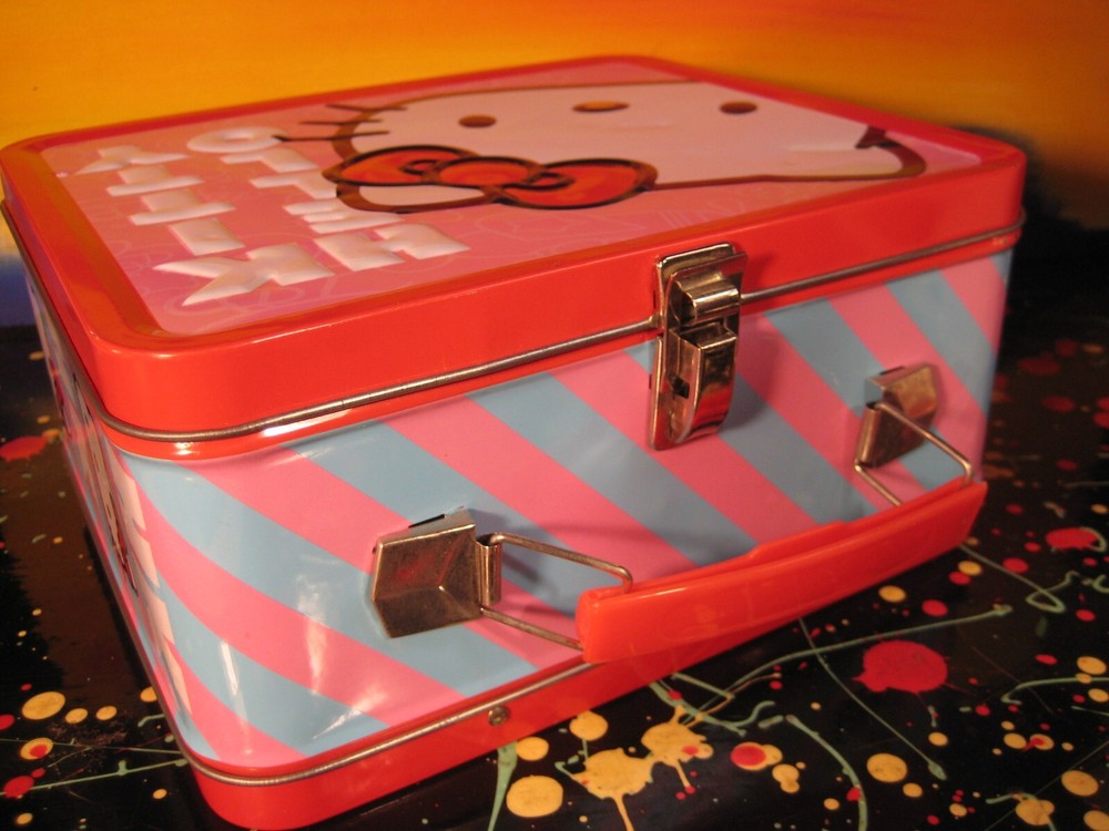 Hello Kitty Red & Pink Embossed Tin Metal Lunchbox