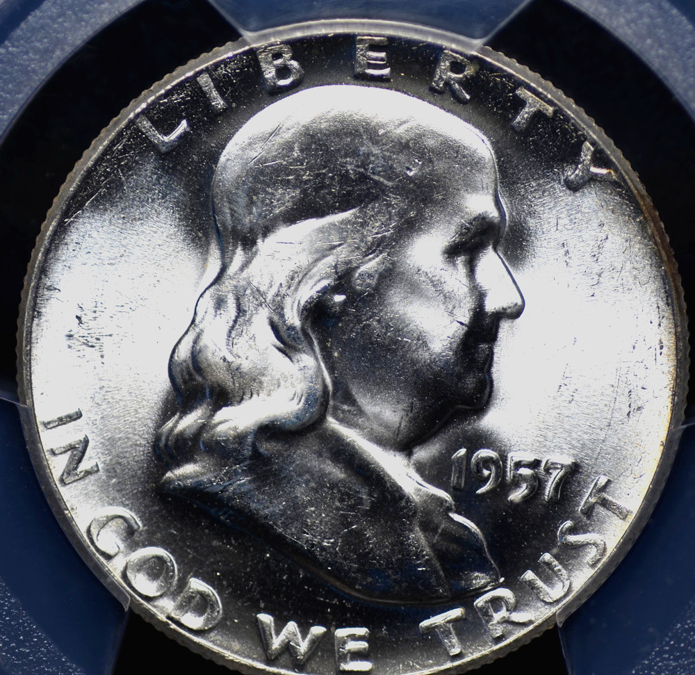 1957 FRANKLIN HALF DOLLAR PCGS MS 65 EXTRA SATINY SMOOTH GLASSY LUSTER BRIGHT
