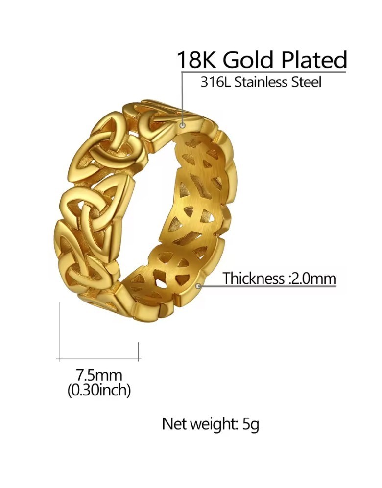 316L Stainless Steel Continuous Celtic Cut Out Trinity Ring