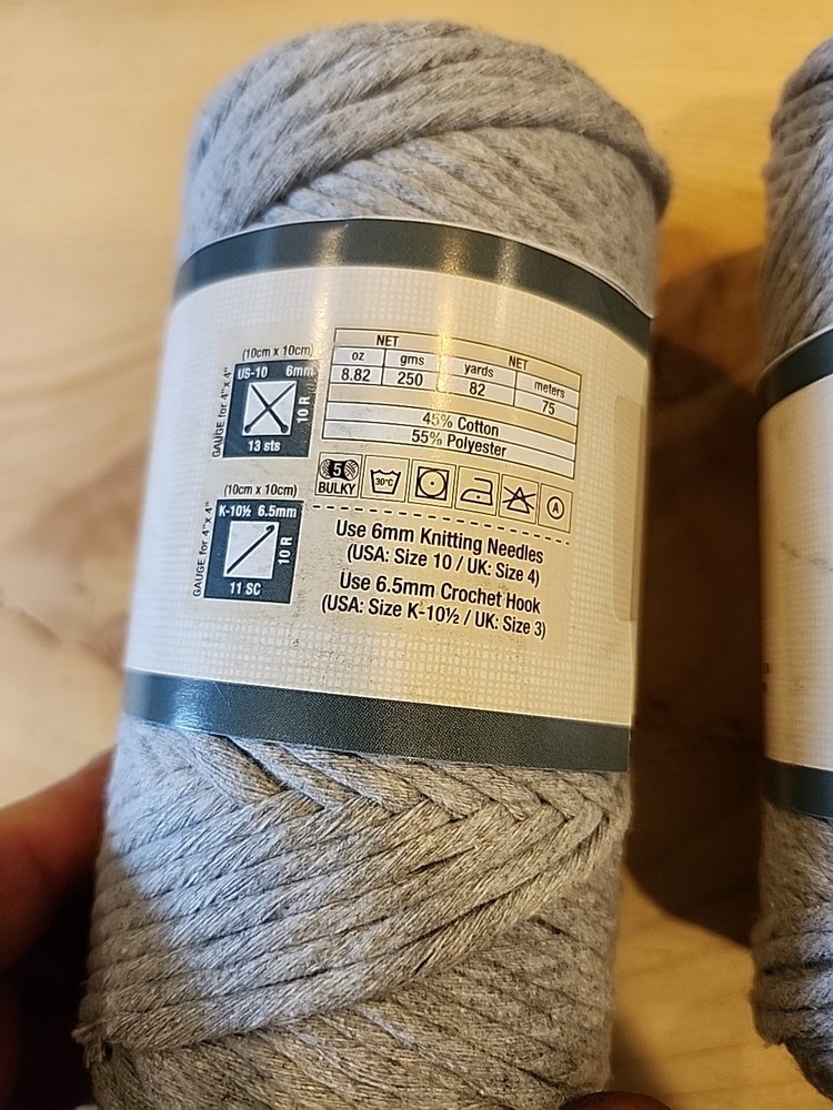 Yarn Bee Braided Basics String 82yd 3mm Light Grey 2 Skeins