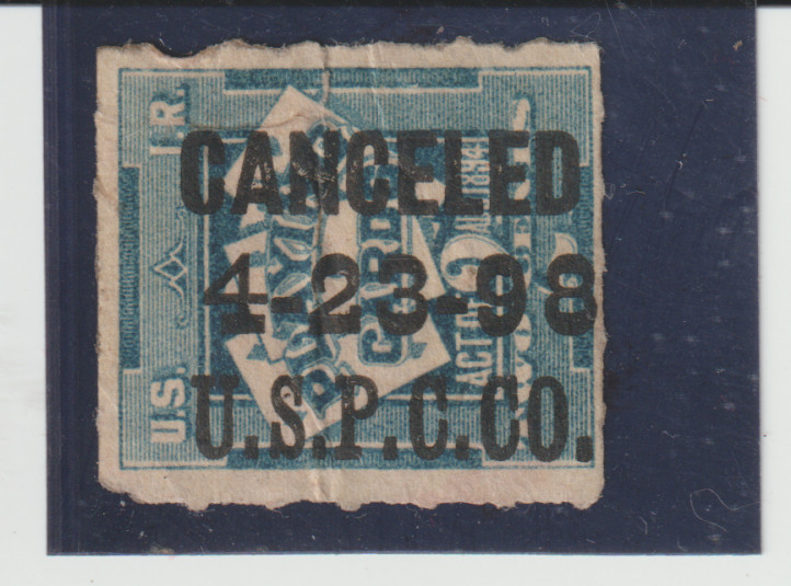 US Scott #RF2 U.S.P.C. CO. Playing Card Stamp  Type Dated 4-23-1898 Rouletted