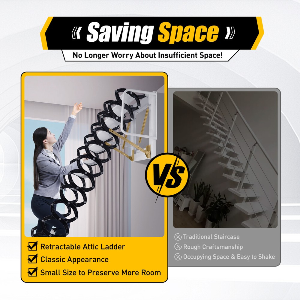 12 Steps Wall Mounted Folding Ladder Loft Stairs White Attic Steps Pull Down