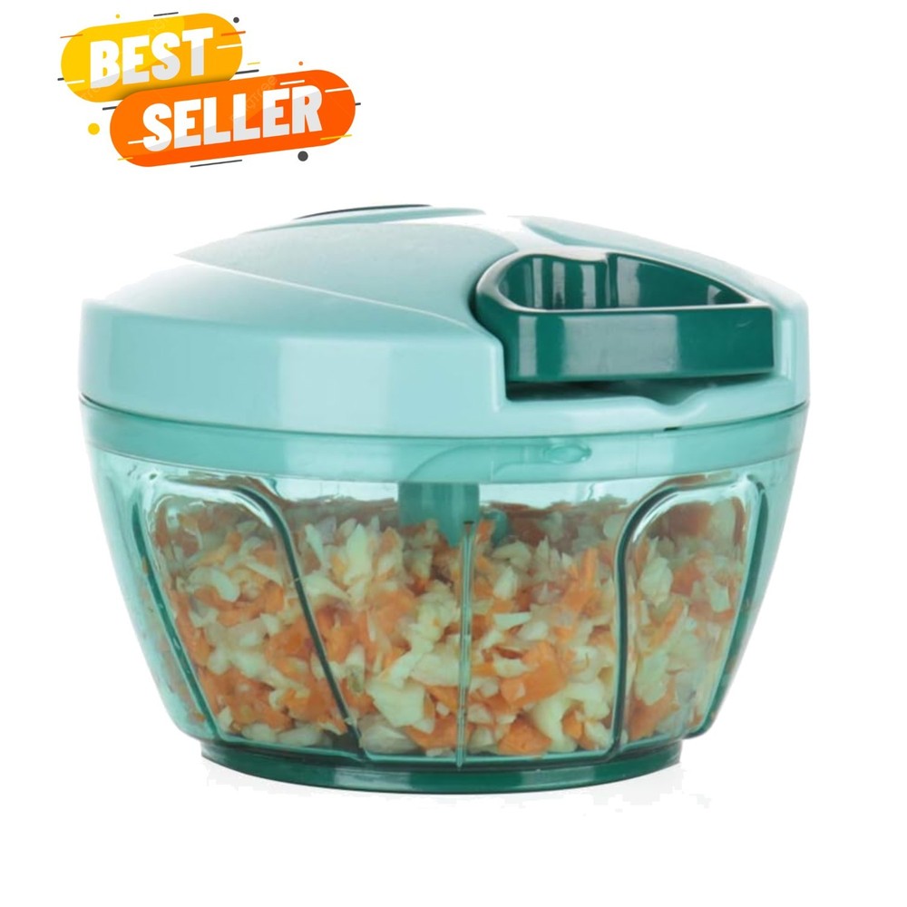 Compact Blue Vegetable Chopper - Adjustable Speed Manual Food Processor, 500ml