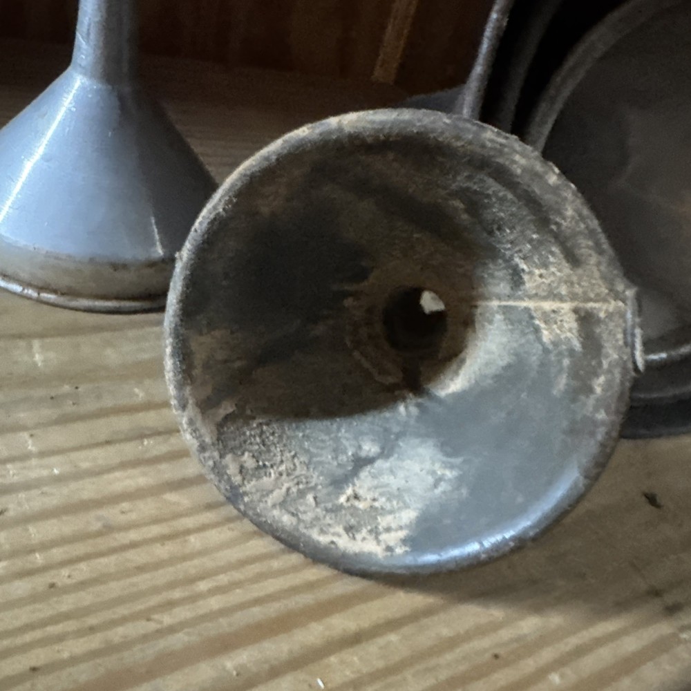 6 Galvinized Funnels All Different Sizes