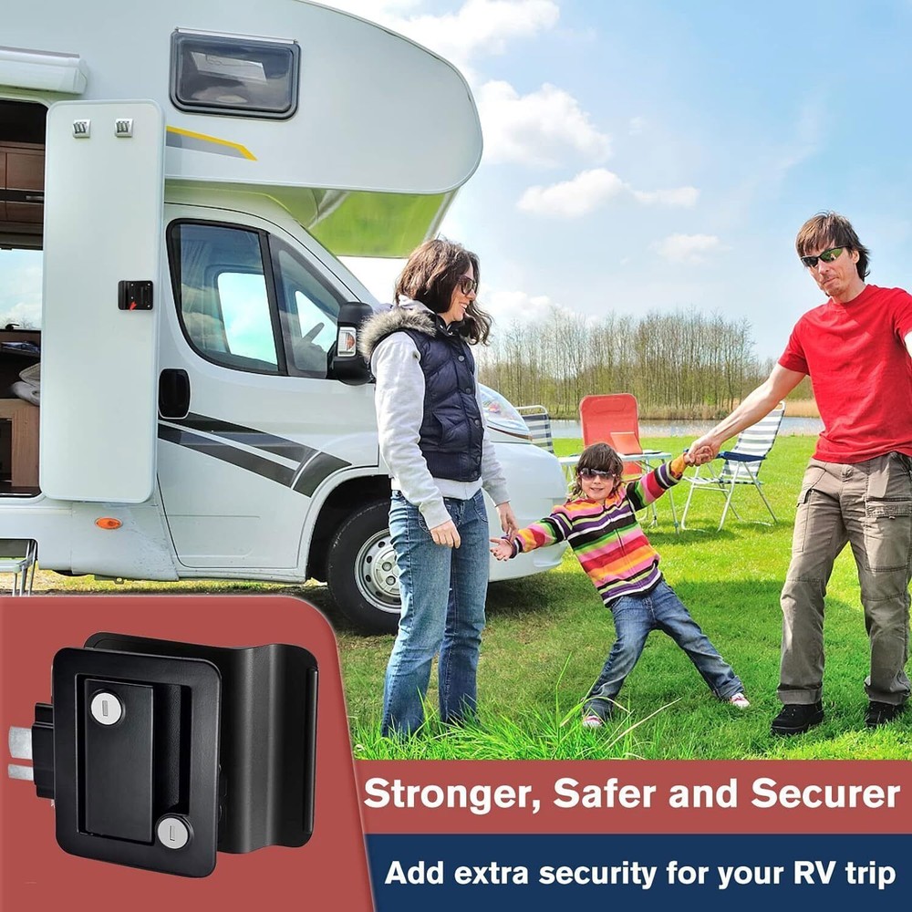 Black RV Paddle Entry Door Lock Latch Handle Deadbolt NEW Camper Cargo Trailer