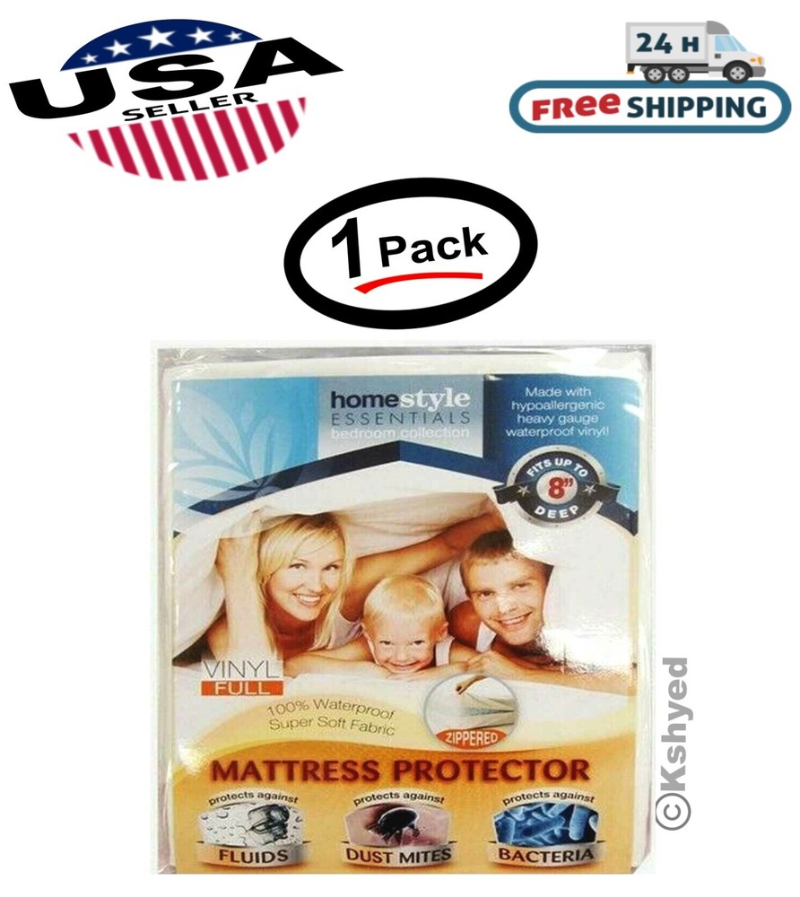 Vinyl Mattress Protector-Waterproof & Dust Mite Proof Durable Cover- Full Size