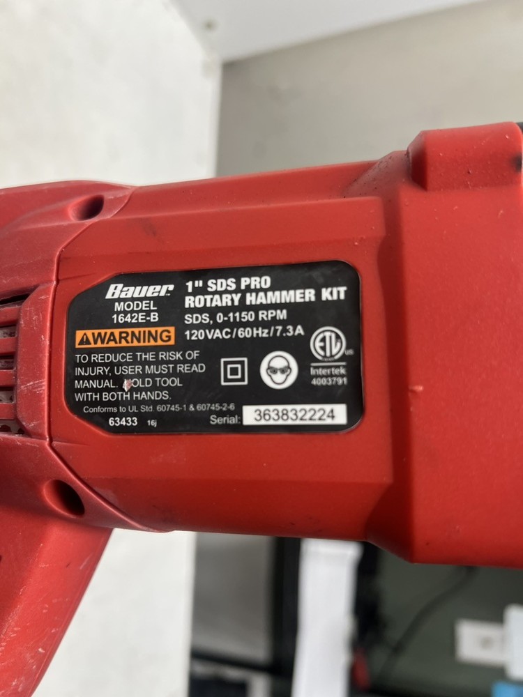 Bauer 1642E-B 1" SDS + Variable Speed Pro Rotary Hammer Drill (P03061837)