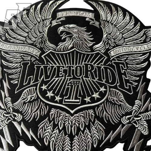 Harley Davidson Grey Eagle & Rocker Patch, Embroidered Biker Back Patch Iron-On