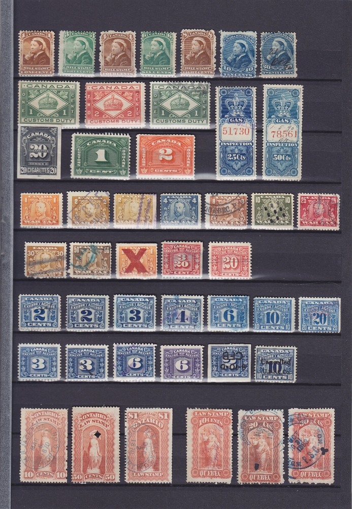 CANADA & PROVINCES, 62 OLD REVENUE STAMPS