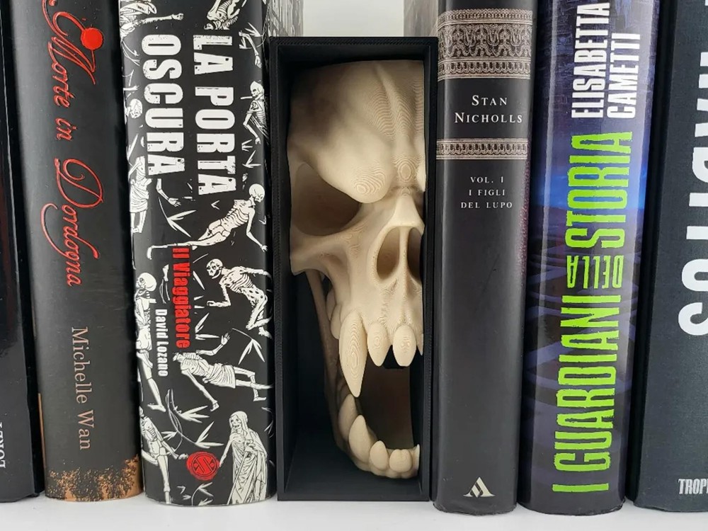 Fanged Monster Skull Book Nook - 3D Printed Gothic Horror Insert
