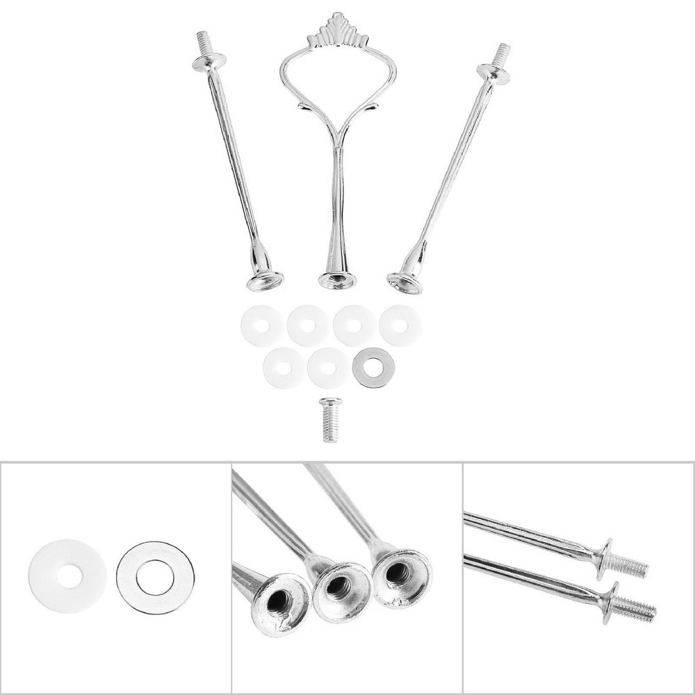 (3tiers Crown Silver)Multi Tiers Cake Tray Stand Handle Fruit Plate Hardware WT