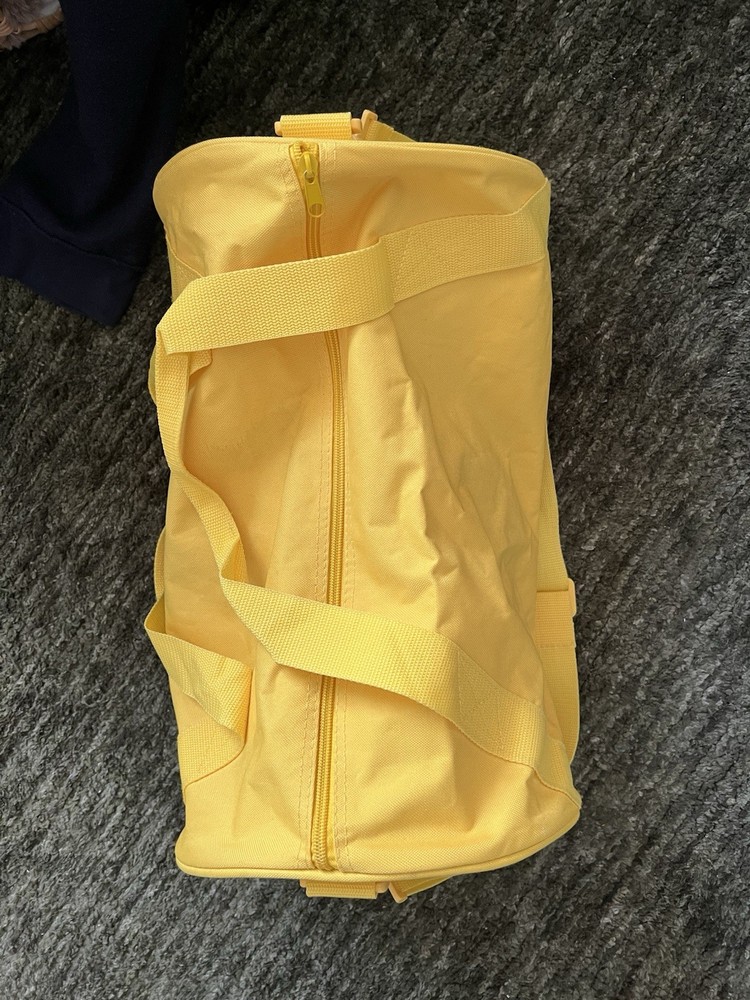 Glossier Yellow Medium Duffle Gym Bag Zip Closure Adjustable Strap Polyester