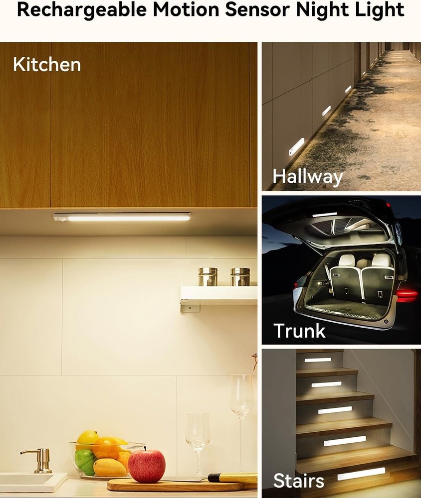 Rechargeable Motion Sensor Under Cabinet LED Lights, Dimmable, 6-Pack