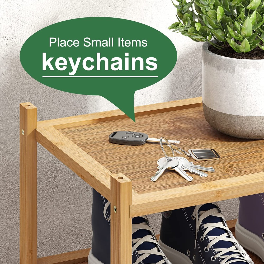 Long Shoe Rack, Wood 3-Tier Shoe Rack for Entryway, Stackable | Foldable | Na...