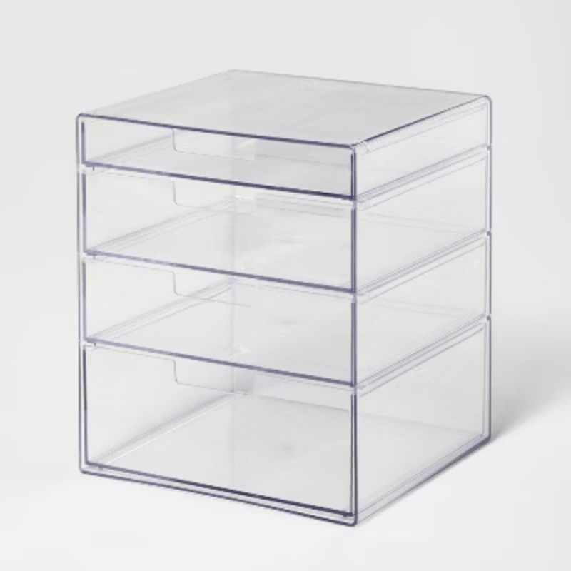 4 Drawer Stackable Countertop Organizer Clear: PET, 8.02" Height