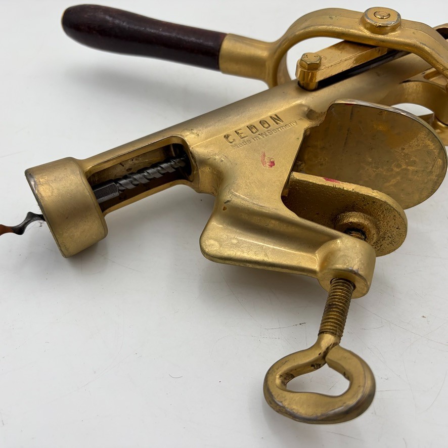 Vintage 1950-1960s Solid Brass Cedon Corkscrew Wine Bottle Opener Bar Tool