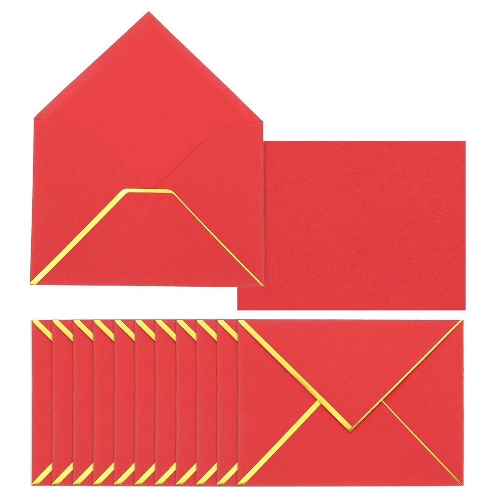 30 Pack A7 Envelope, 5x7 Card Envelope with Gold Border, Red