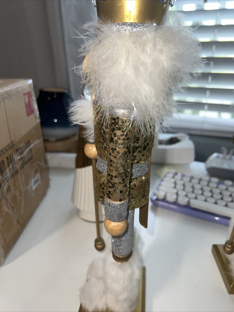 Holiday Lane Shine Bright Silver & Gold Sequined Nutcracker,