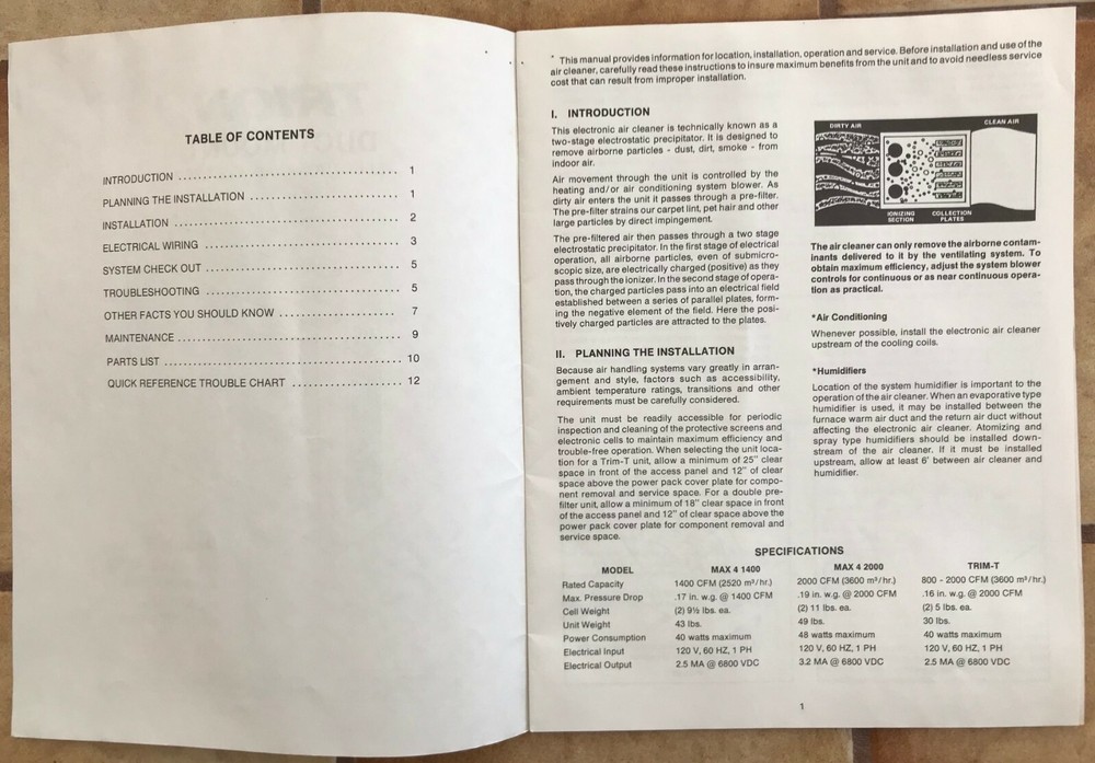 Trion Electronic Air Cleaner Manual ORIGINAL