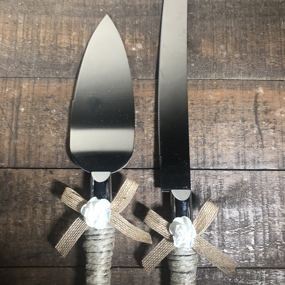 Set of 2 Rustic Wedding Cake Knife and Serving Set Wedding