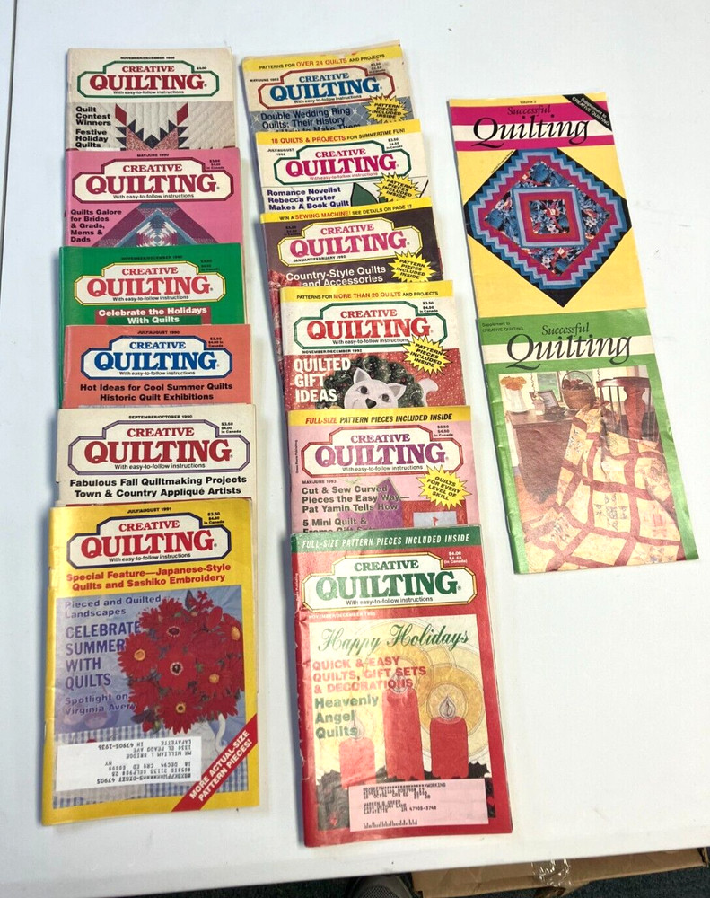 12 Creative Quilting Magazines + 2 Supplements 1988 - 1995    K