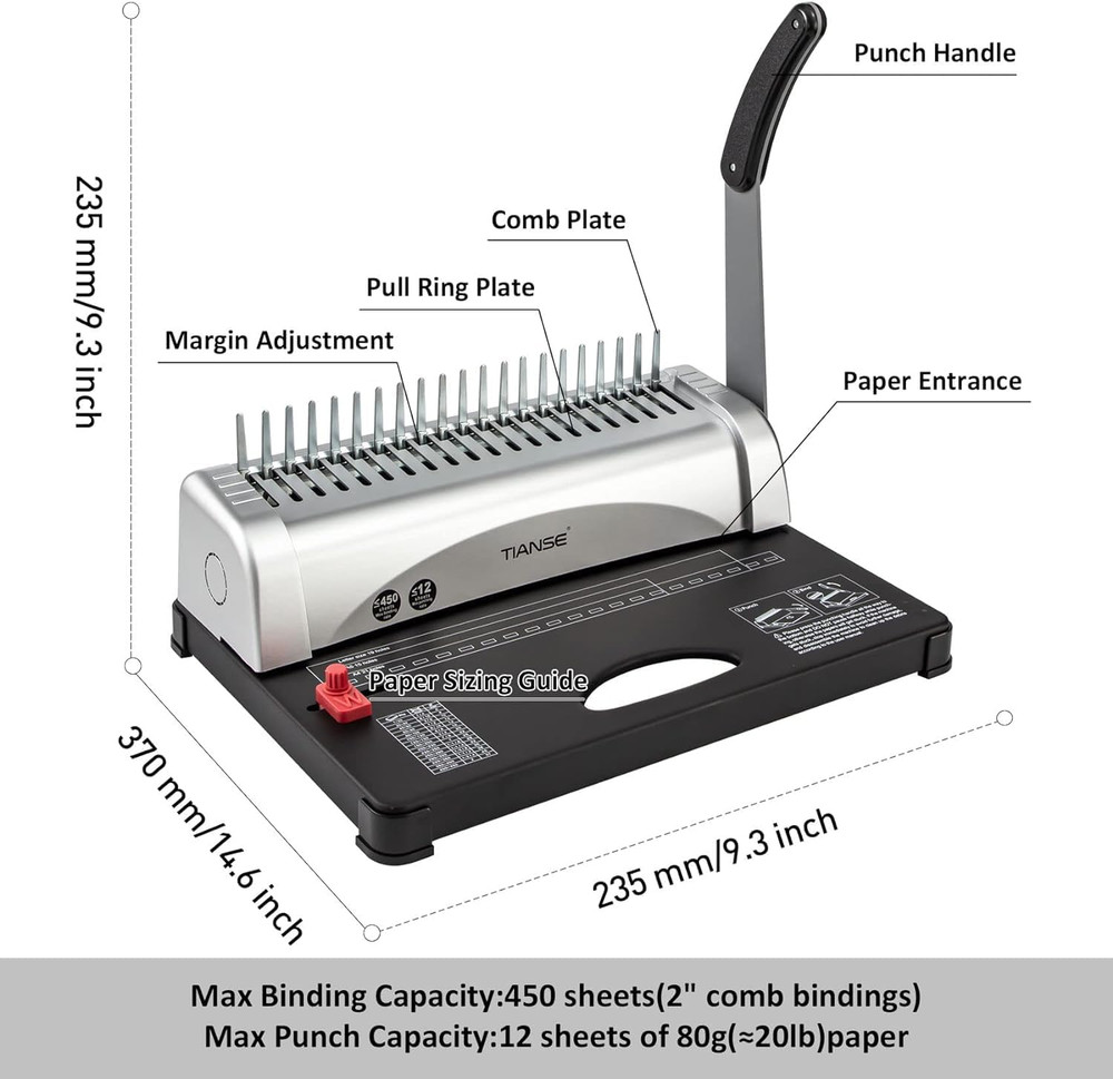 Binding Machine, 21-Holes, 450 Sheets, Comb Binding Machines with Starter Kit 10
