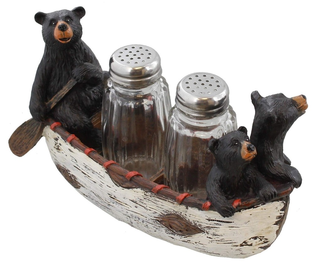 Old River Outdoors Three Black Bears Canoeing Salt & Pepper Set - Rustic Cabi...