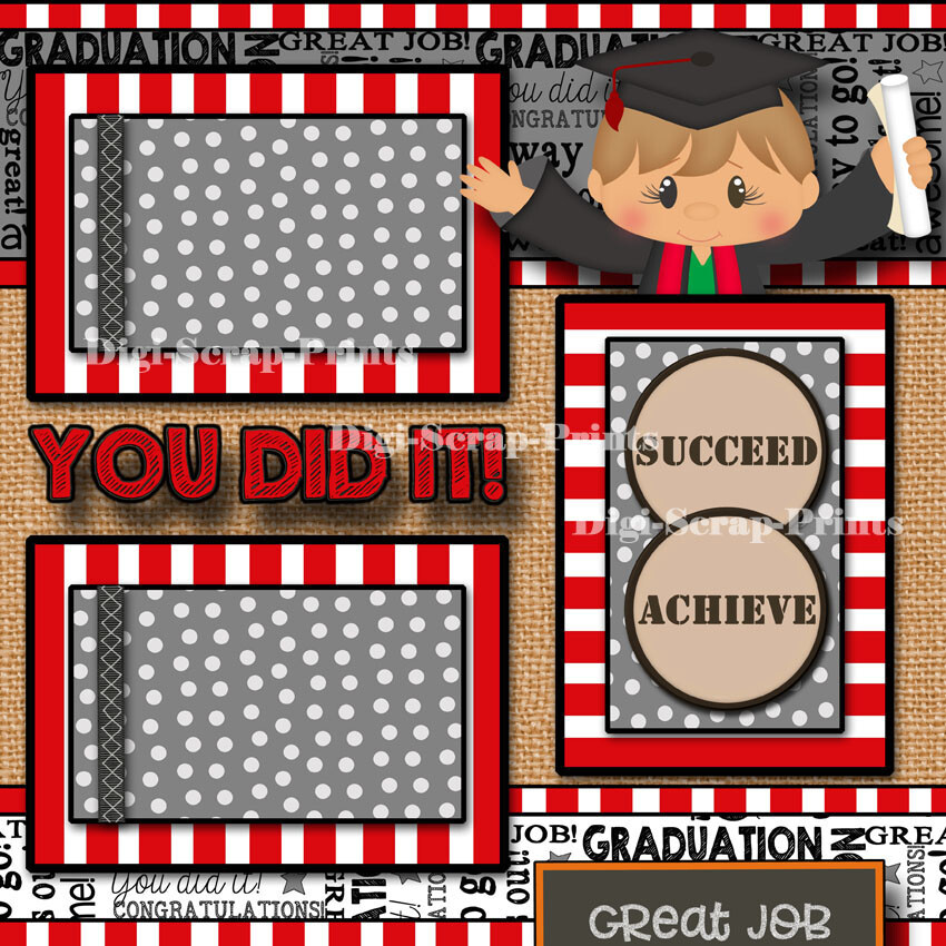 GRADUATION boy 2 premade scrapbook pages paper piecing school DIGISCRAP #A0197