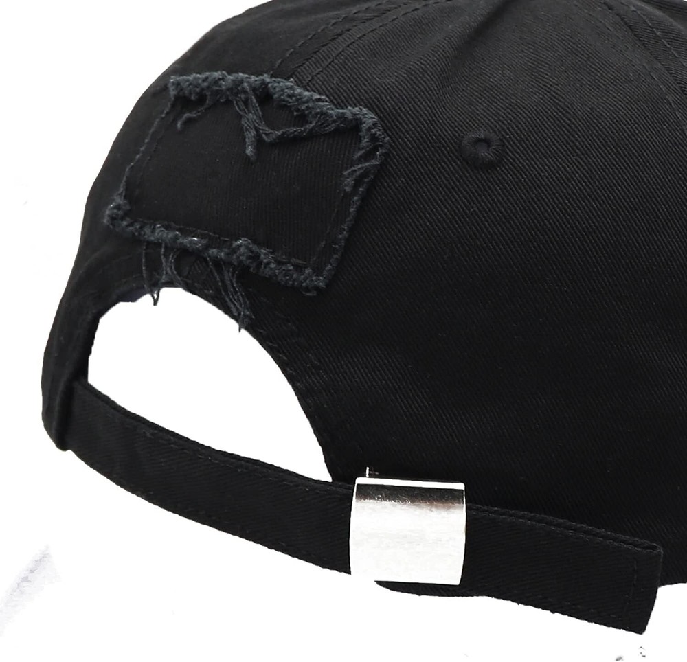 Ripped Patch Baseball Cap Vintage Distressed Low Profile One Size, Black