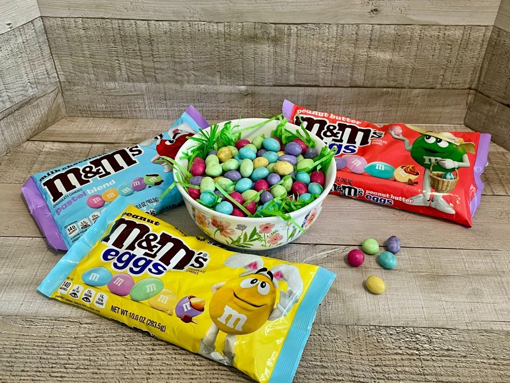 Easter M&M's Peanut Butter, Peanut & Plain with an Easter Candy Dish