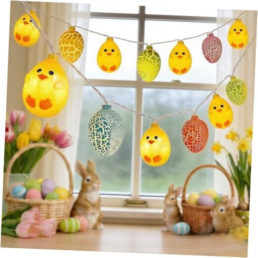 LED Easter Yellow Chicks Cracked Egg String Lights, 8.5Ft Multicolor Egg Chick