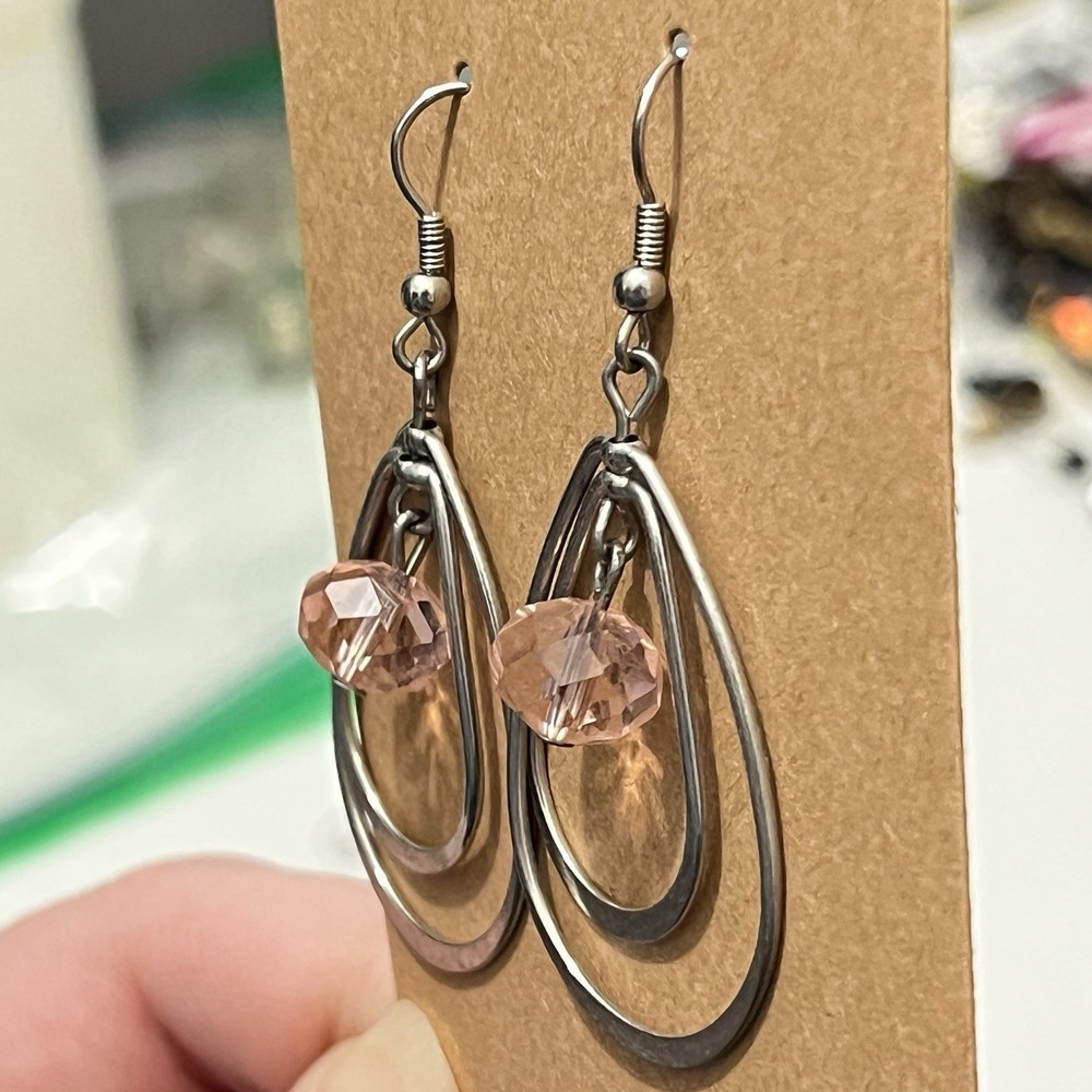 Pink Morganite Multi-loop Drop Dangle Metal Earrings