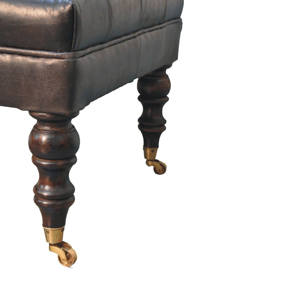 Buffalo Ash Black Leather Ottoman