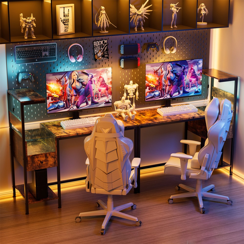 Computer Desk Home Office Desk Writing Table Study Workstation with Shelves