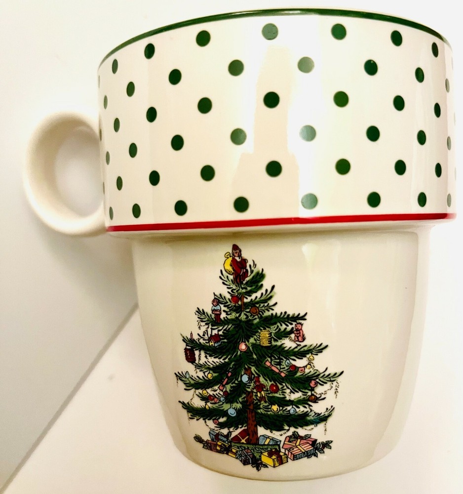 SPODE Mugs, "Christmas Tree", Polka Dot Ceramic, 4, Replace, Add or COLLECT!