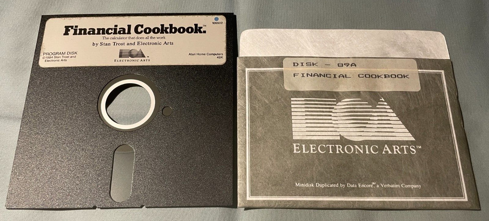 FINANCIAL COOKBOOK - 1984 Atari 400/800 Computer EA Software 5.25" Disk TESTED!