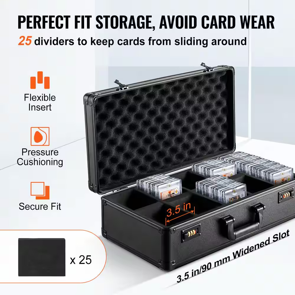 Graded Card Storage Box 5-Slots Black Picture Frame Carrying Case with Coded Loc