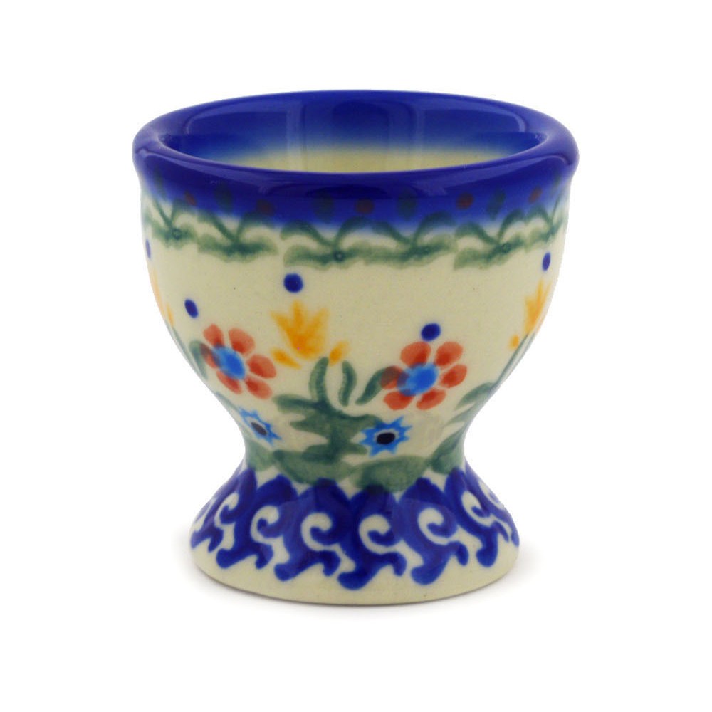 Polish Pottery Egg Holder 2" Spring Flowers
