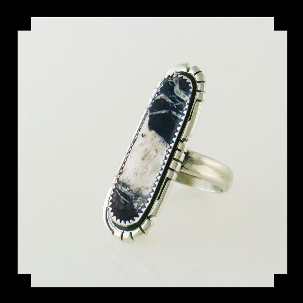 Handcrafted Sterling Silver and White Buffalo Ring Adjustable