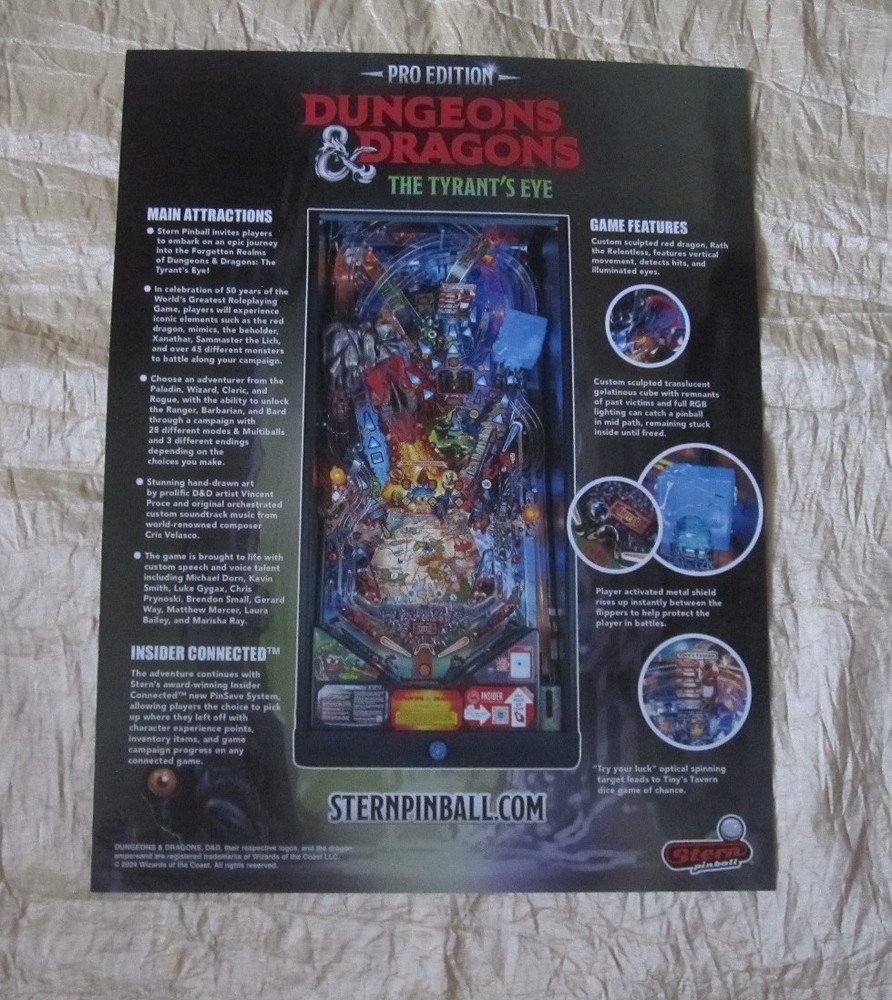 2024 STERN DUNGEONS & DRAGONS PRO PINBALL FLYER