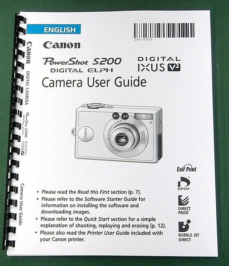 Canon PowerShot S200 Instruction Manual: 147 Pages & Protective Covers